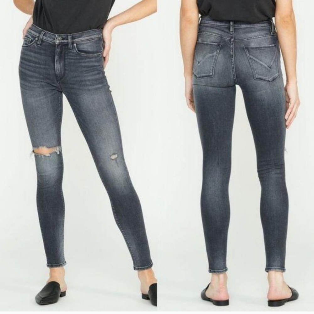Hudson Barbara Super Skinny High Rise Jeans Distressed Size 25 In Gray
